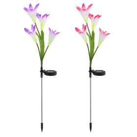 2Pcs Solar Pathway Lights Outdoor Lily Flower 7-Color Changing IP65 Waterproof For Garden Patio Yard Walkway