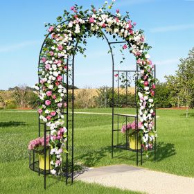 7ft Double-layer Curved Roof With Screen, Planting Frame, Black Wrought Iron Arch