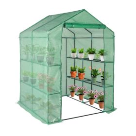 143x143x195cm PE Fabric Flower Room, Black Iron Pipe, Pointed Top, With 8 Mesh Flower Racks, Zipper Roll Door
