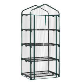 27X19X62in PE Cloth Flower Room Transparent PVC Dark Green Iron Pipe Spire Mini With 4 Ply Grid Flower Stand With Zipper Rolling Door