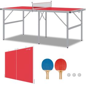Soozier Foldable Ping Pong Table Set with Net Paddles Balls for Indoor Outdoor Red
