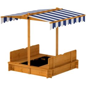 Outsunny Wooden Kids Sandbox with Adjustable Canopy, Foldable Bench Seats, and Cover, Red