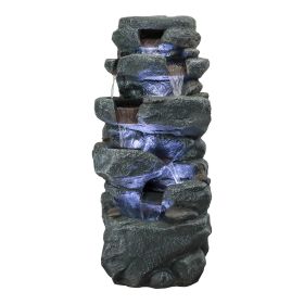 SunJet 40.5" Rock Water Fountain w/LED Lights - Outdoor 6-Tier Waterfall Fountain for Garden Decor