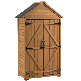 Outdoor Storage Cabinet, Garden Wood Tool Shed, Outside Wooden Shed Closet With Shelves And Latch For Yard 39.56x 22.04x 68.89 (Option: Yellow Brown)
