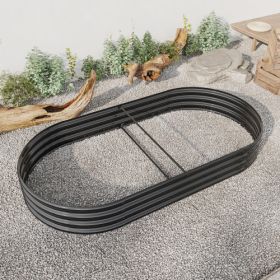 Raised Garden Bed Outdoor, Oval Large Metal Raised Planter Bed For For Plants, Vegetables, And Flowers - Silver (Color: Black)